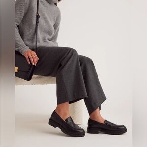 Quince black leather lug sole loafer